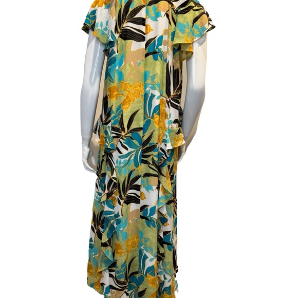 Chico’s Chiffon Floral Faux Wrap A-Line Ruffled Flutter Sleeves Dress Size 18 - Picture 4 of 8